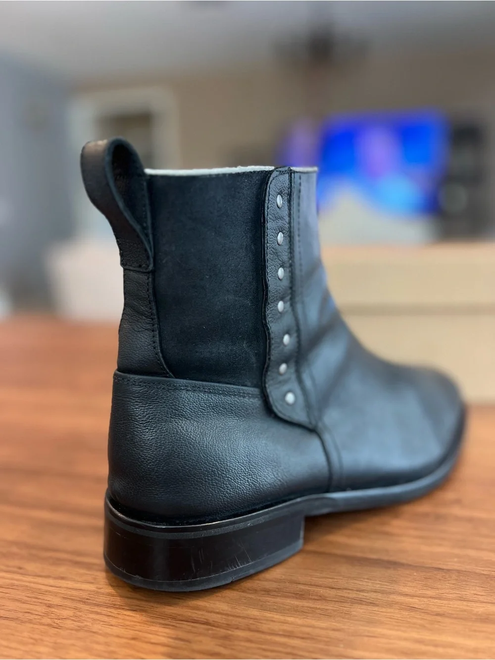 John Varvatos Black Leather Ankle Boots with Stud Details